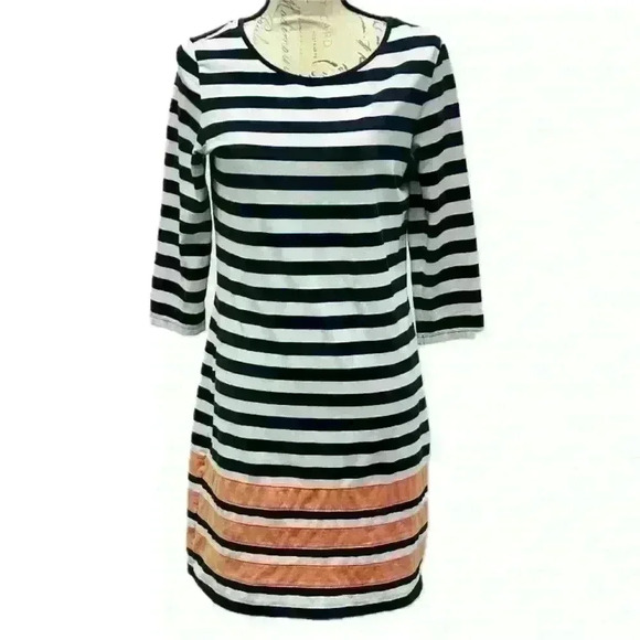 Duffield Lane Navy and White Striped Long Sleeve Midi Dress size Medium - Picture 1 of 10